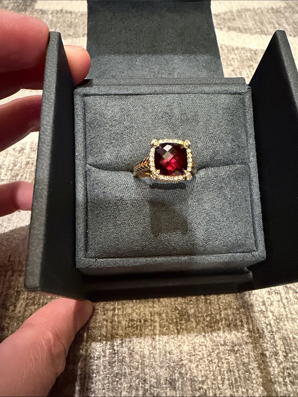 David Yurman gold and garnet chatelaine ring